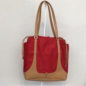 SILVIA KELVYN VINTAGE RED NYLON WITH LEATHER TRIM TOTE DRAWSTING MADE IN ITALY